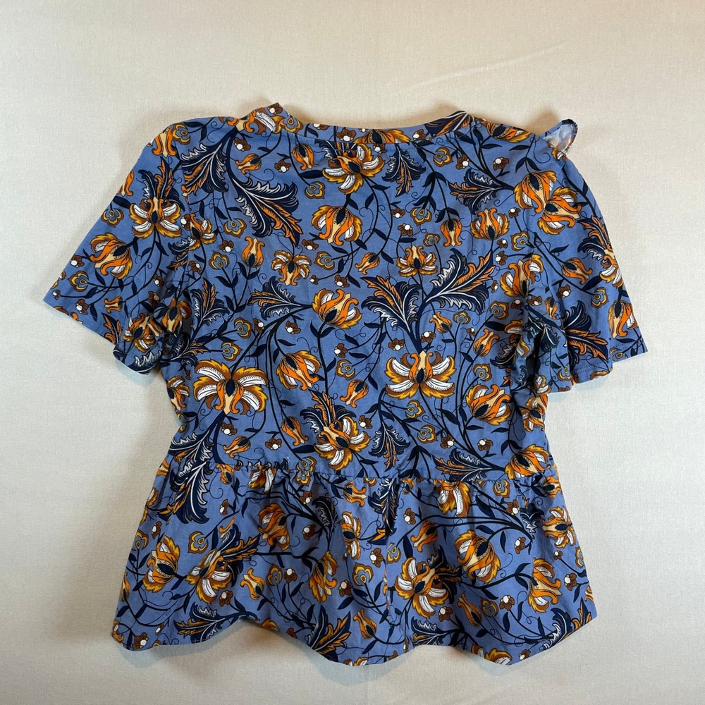 Zara Floral Ruffle Peplum Top Blue Orange Boho Short Sleeve‎ - Size S - Picture 3 of 7
